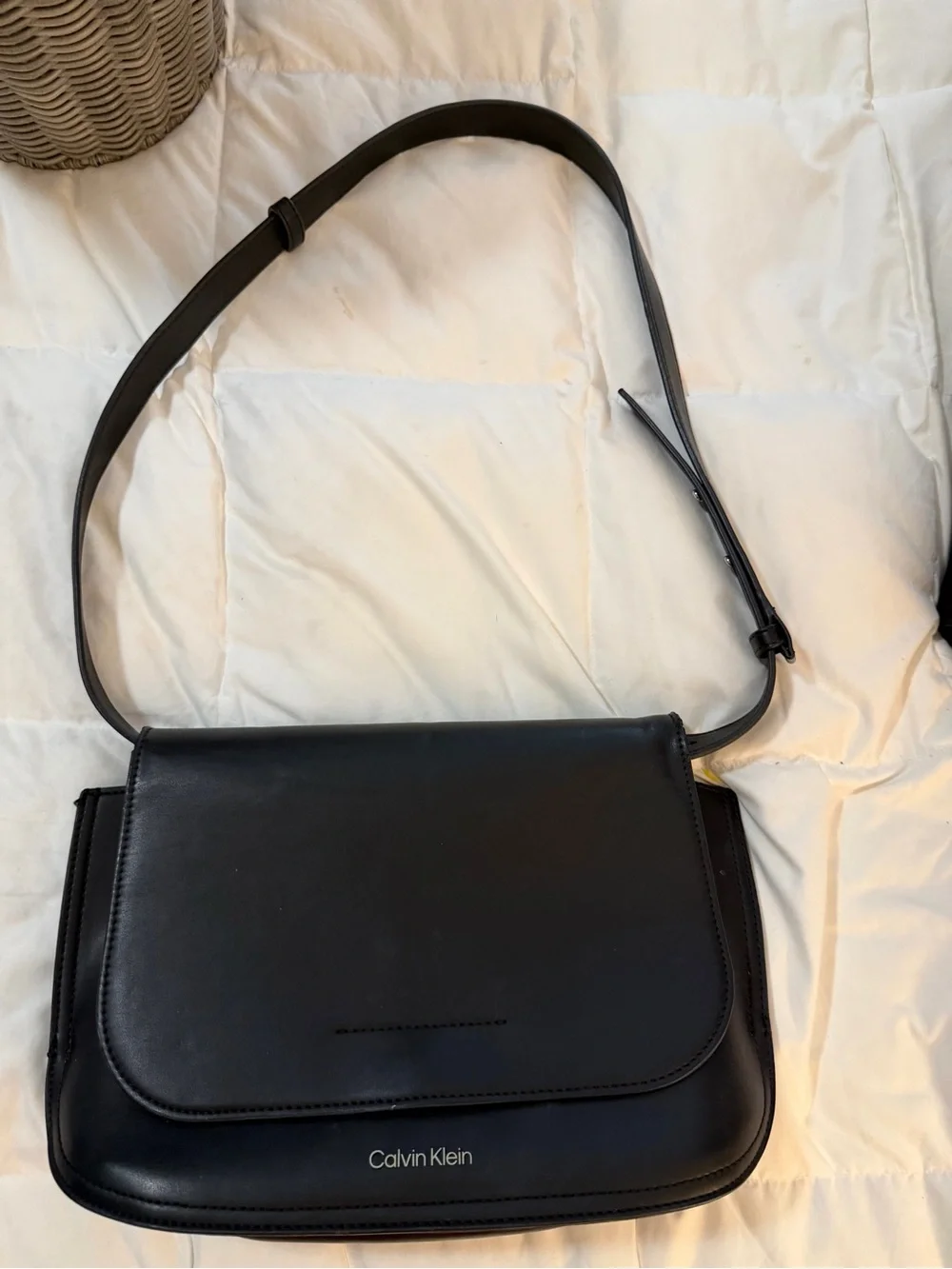 Calvin Klein Black Vegan Leather Messenger Bag for Men